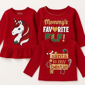 Red Holiday Graphic Tees 3-Pc Christmas Shirt Bundle – Size 2T